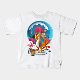 The Orange Dragon with Pterodactyl Kids T-Shirt